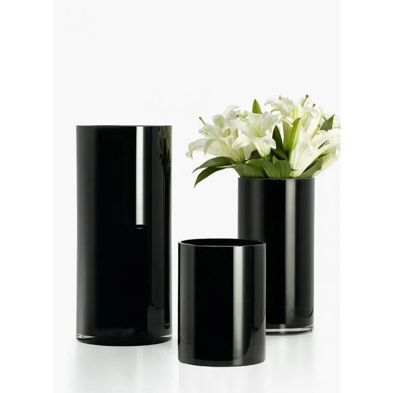 Serene Spaces Living Large Modern Black Glass Cylinder Vase, Measures 7" Diameter and 16" Tall