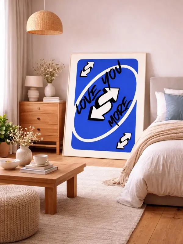 Love You More Uno Reverse Unframed - Playing Card Wall Art - Uno Card Poster Decor - Reversible Card Print Gift