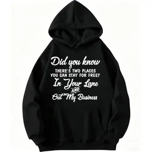 Casual Long Sleeve Hoodie with Funny 'Stay In Your Lane' Graphic and Sarcasm