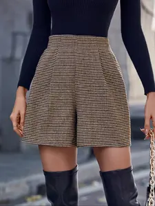 Women's Plaid Houndstooth Woven Wide Leg High Waist Shorts Fitted, Casual Summer Fashion, Comfortable Elastic Waistband, Perfect for Daily Wear