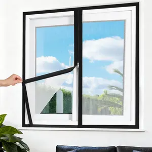 Window Insect Screen with Zipper Self-Adhesive Mesh Net, No-Drill Easy Install Removable Reusable Fly Guard for Bedroom Windows