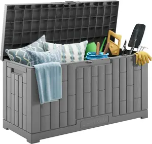 Outdoor Storage Box, 60 Gallon Deck Box Indoor and Outdoor Use, Waterproof Resin Storage Bin for Patio Cushions, Gardening Tools, Lockable, UV Resistant, Grey
