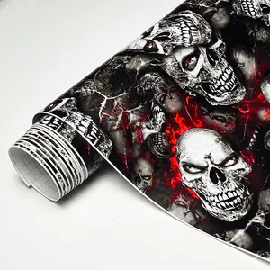 Fire Skull Sticker Bomb Graffiti PVC Vinyl Wrap Film With Air Release Self Adhesive DIY Decal For Cars Car Motorcycle Furniture Decoration Sticker