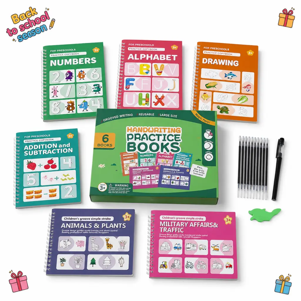 Back to School Learning Kit for Preschool Kids | Reusable Magic Writing Practice Books with Disappearing Pen, Alphabet Numbers Math Drawing Activities, Kindergarten Educational Materials, Classroom Activity Supplies, Montessori Learning Toy Ages 3-6