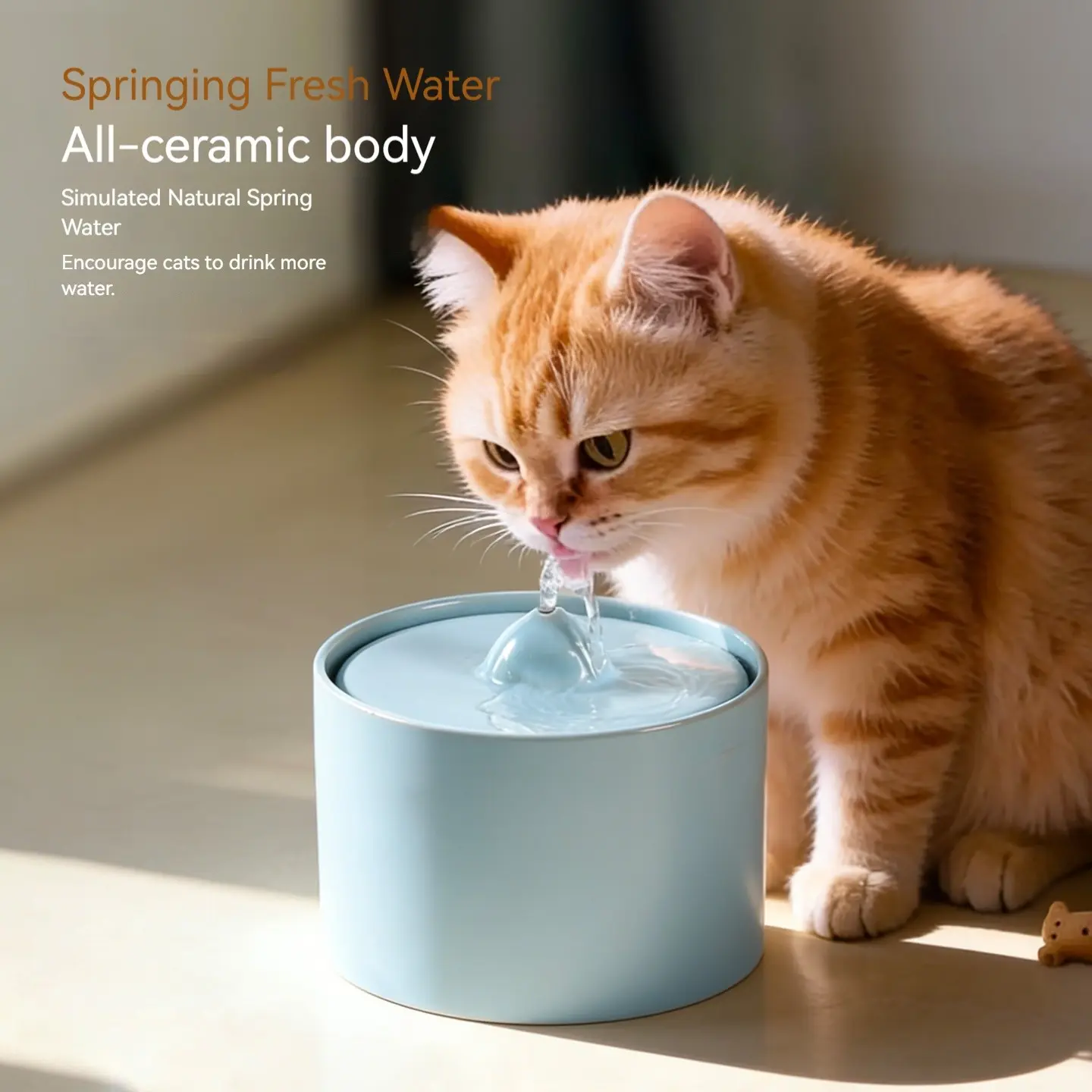 Ceramic Cat Automatic Fountain Watering System, USB Powered, Auto-Circulating Splash Drinker, Large Mouth Fresh Water Bowl with Filter, Drinking Water Bowl, Animal Water Bowl