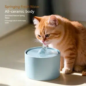Ceramic Cat Automatic Fountain Watering System, USB Powered, Auto-Circulating Splash Drinker, Large Mouth Fresh Water Bowl with Filter