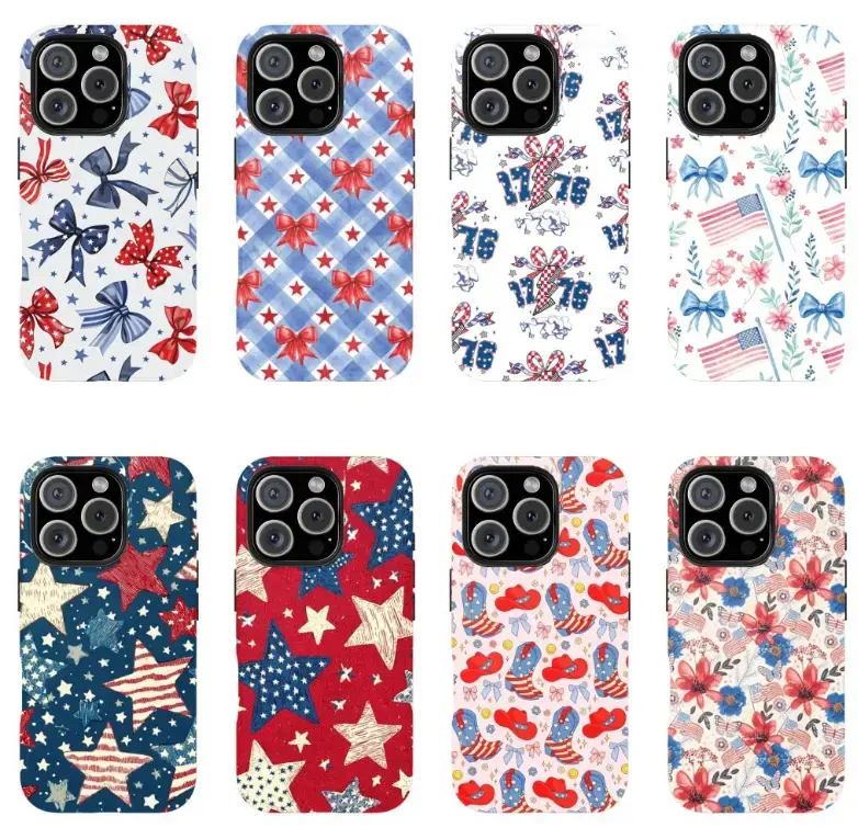 Patriotic Bow Custom Cellphone Casing, 4th of July Red-White-Blue Stars Flag Tough Protection Accessory, Cute Girly Gift for iPhone 17-11 Pro Max with Resistance Feature, Accessories