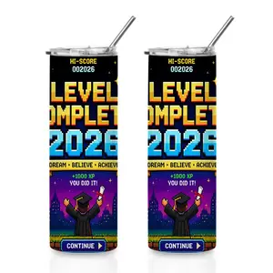 20oz Pixel Graduation Level Complete Dream Believe Achieve Stainless Steel Tumbler， Tumbler with Lid Vacuum Insulated Travel Mug， Coffee Cups With Lids， Perfect Gifts For Birthday Holidays Gifts For Women and Men.