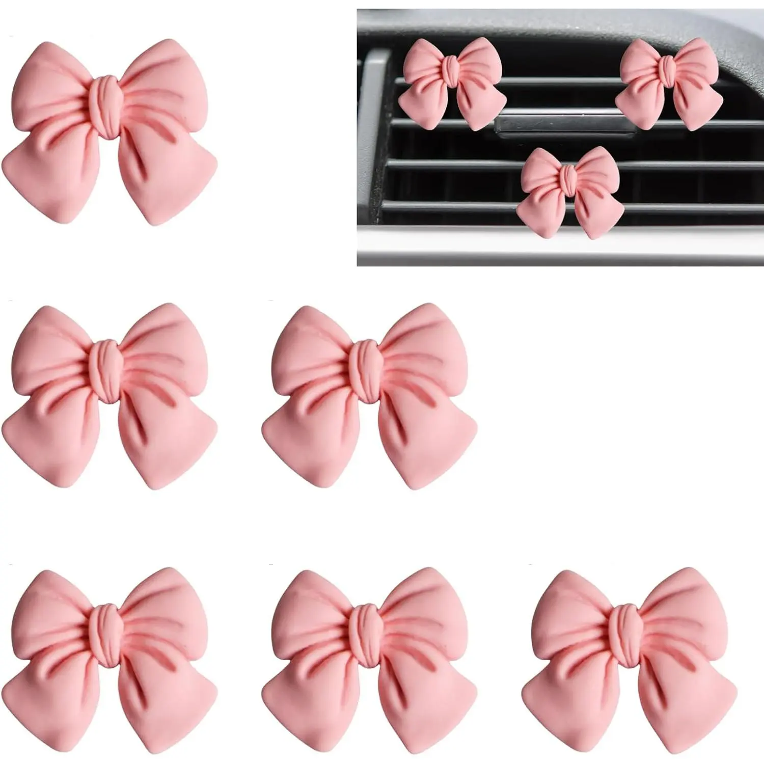 6-Piece Pink Bow Car Air Freshener, Coquette Girly Pink Car Accessories, Interior Aesthetic Decor for Women, Girly Car Accessories