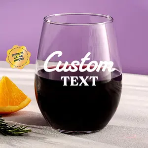 Custom Text Wine Glass – Personalized Stemless Wine Glass with Your Message, Funny Gift for Birthdays, Weddings & Parties