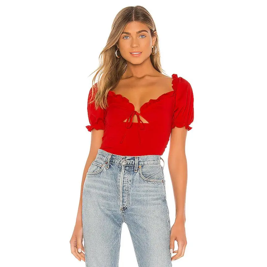 superdown Alexia Tie Front Bodysuit in Red