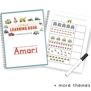 Kindergarten Personalized Learning Book - Dry Erase Customized- Letters, Numbers, Tracing, Shapes, Feelings, Sight Words, Addition, Subtraction