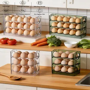 30 capacity egg storage box and dispenser -3-layer stackable transparent tray, heavy-duty refrigerator organizer, suitable for refrigerator drawer/countertop storage, space saving large capacity egg storage container