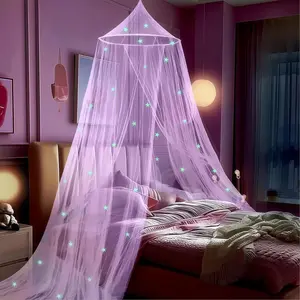 Purple Bed for Girls with Glow in The Dark Stars, Net Fits Most Single, Twin, Full and Queen Size Bed, Room, Kids Bedroom Accessories
