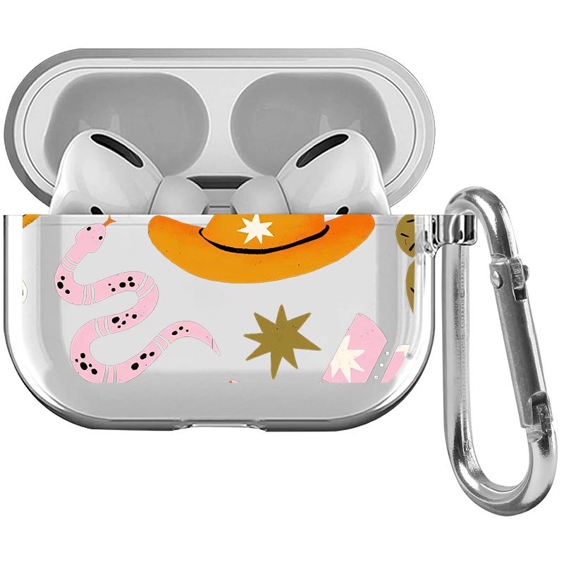 Cowboy Star Boots Pattern Protective Case for AirPods 4/3/2/1/Pro/Pro2 Soft TPU Earphone Cover, Transparent with Keychain Cowboy Star Boots Pattern Protective Case for AirPods 4/3/2/1/Pro/Pro2 Soft TPU Earphone Cover, Transparent with Keychain