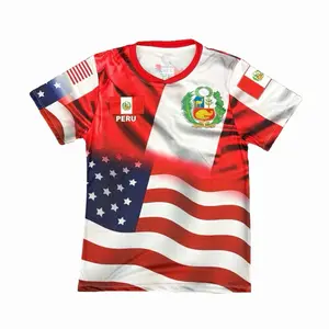 PERÚ / USA Soccer Jersey with Traditional Flag Team Emblem Sports Enthusiasts Casual Wear for Fans