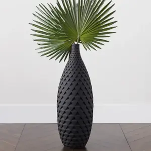 Z Gallerie Cairo Floor Vase-Matte Black Resin Flower Design Decoration Living Room