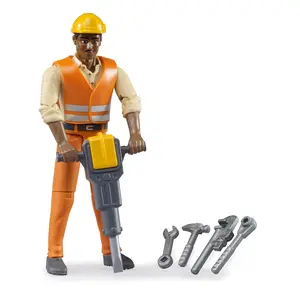 Bruder 60021 *NEW* Construction Worker Medium Skin w/ Accessories 6.6.6