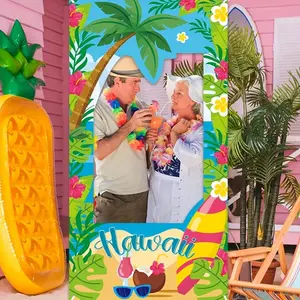 1 piece of 2D Hawaiian-themed photo booth frame with a transparent background cloth, featuring fun summer party decorations, garland decorations, gatherings and event celebrations. (wwx)