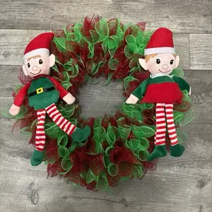 What the Elf! Handmade 18"-25" Elf Wreath for Christmas Holiday Decorations Unique Handcrafted Wall Table Centerpiece Gift Idea