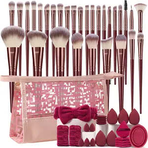 54 Piece Makeup Brush Set with Soft Brushes, Travel Waterproof Bag, Powder Puffs, Liquid Beauty Sponges, Makeup Brush Kit, Ideal for Beginners