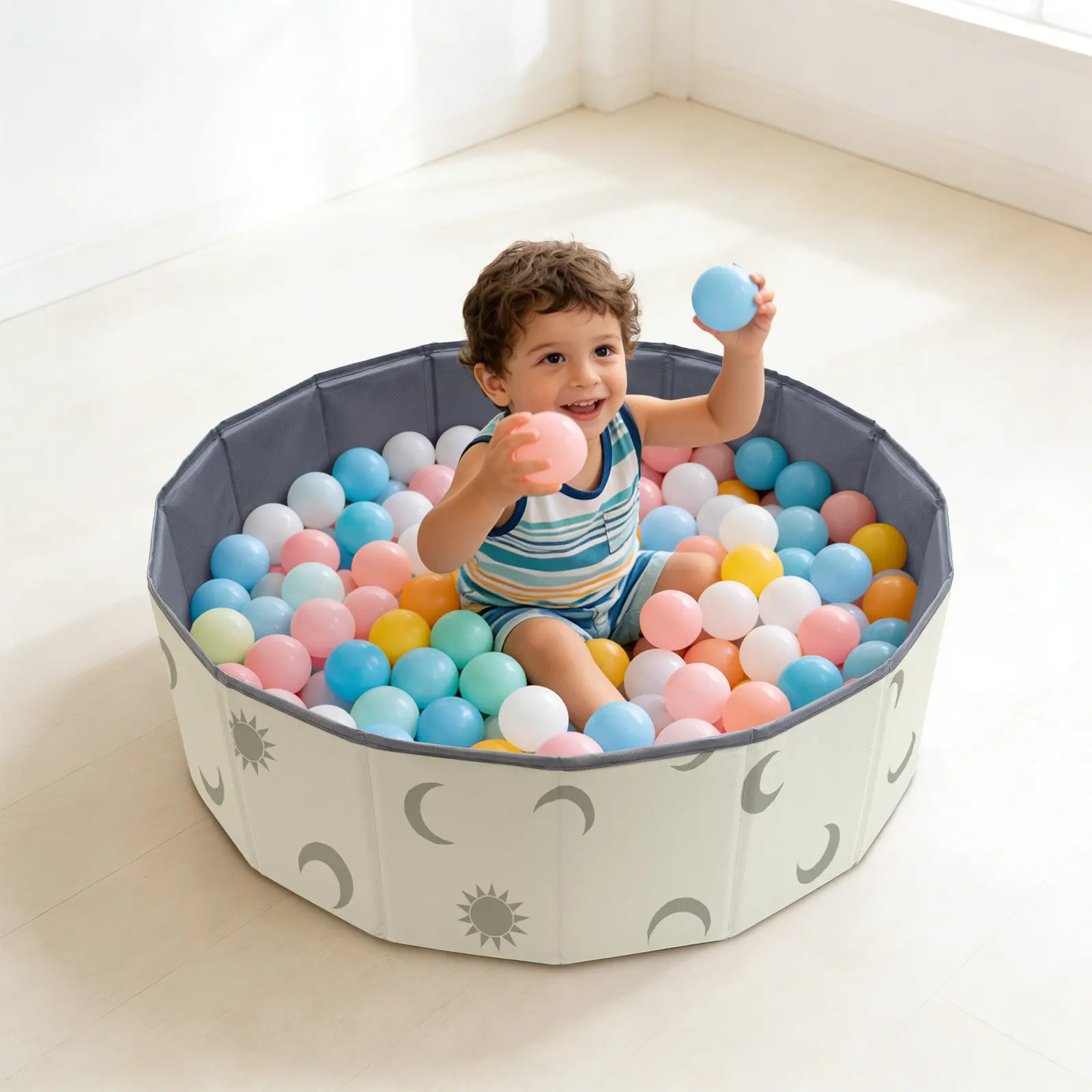80cm Collapsible Baby Ball Pit (Balls Not Included) - BPA Free, Latex Free, Easy to Set Up Foldable Toddler Playpen, Indoor and Outdoor Portable Travel Activity Center with Starry Grey Design, Indoor And Outdoor Play