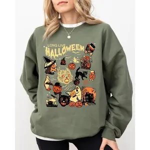 Long Live Halloween, Pumpkin, Spooky, Skeleton, Funny, Witch, Aesthetic, Meme, Halloween, Costume Sweatshirt