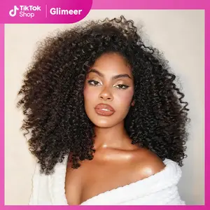 [3 In 1 Half Wig] Glimeer Half Wig Kinky Curly Hair Invisible Hairline 200% Density Wear Go Glueless Human Hair Wigs Upgrade With Drawstring Cap Invisible Hairline Human Hair Wigs Beginner Friendly
