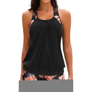 Two Piece Tankini Bathing Suits T-Back Blouson Swim Tops with Boy Shorts Women Swimsuits Sporty Swimwear