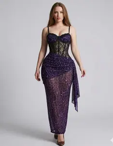 ChicCurve US Mob Wife Wild Leopard Print Corset Sexy Lace Fitted Dress for Women Formal Party Womenswear Spaghetti Strap