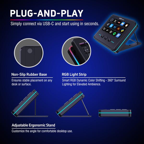 VSDINSIDE Gaming keyboard Stream Controller Stream Deck with RGB 18 Macro LCD Keys, Streaming Keyboard with Trigger Actions in OBS/Twitch/YouTube, Shortcut Buttons Keypad Works with Mac and PC