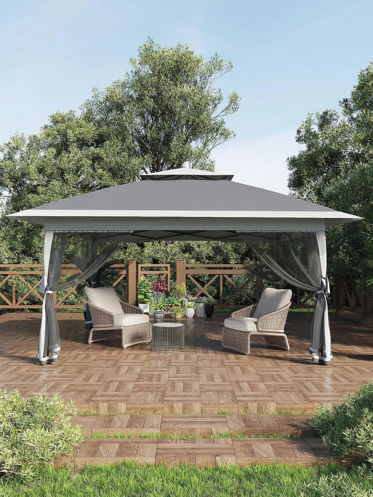 Gaomon 13x13 ft Square Stable Aluminum Flat Top Gazebo, Outdoor Sunshade Canopy Shelter with Double Roof, Quick Setup, Mosquito Netting, Rain & Sun Protection for Lawn, Garden Party Use, Assembly Required