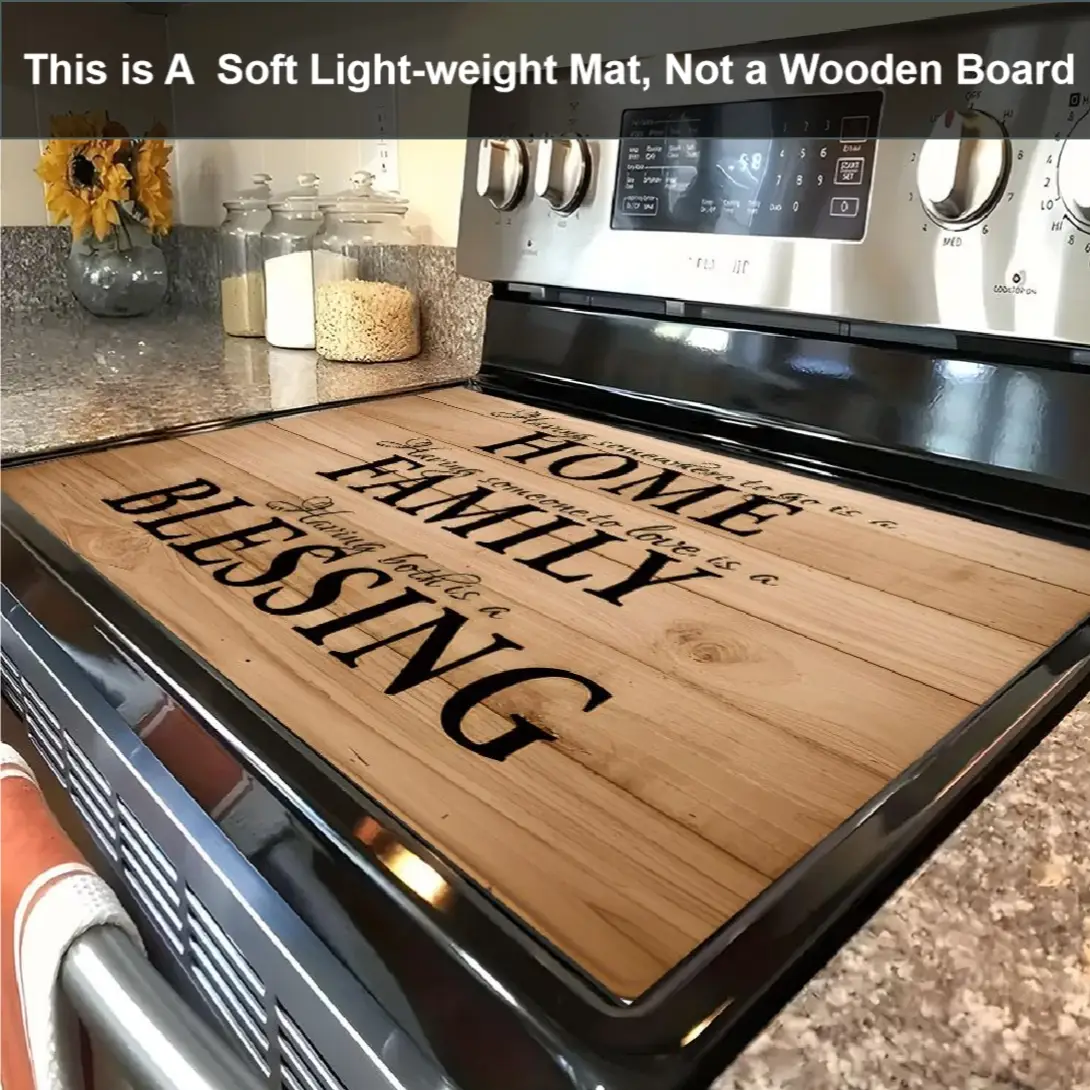 Wooden Grain Pattern Gas Stove Cooktop Panel Protector Cover Mat, 1 Count Scratch Resistant & Easy To Clean Stove Top Protectors, Multipurpose Cookto