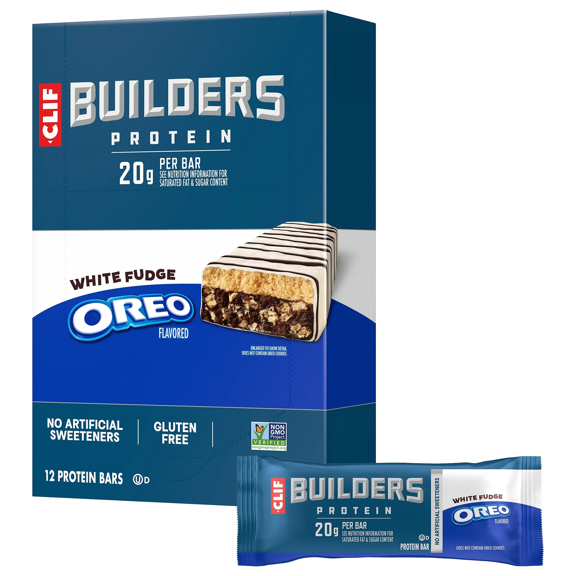 CLIF BUILDERS Protein Bars - White Fudge OREO-Flavored - Gluten Free (12 Pack)