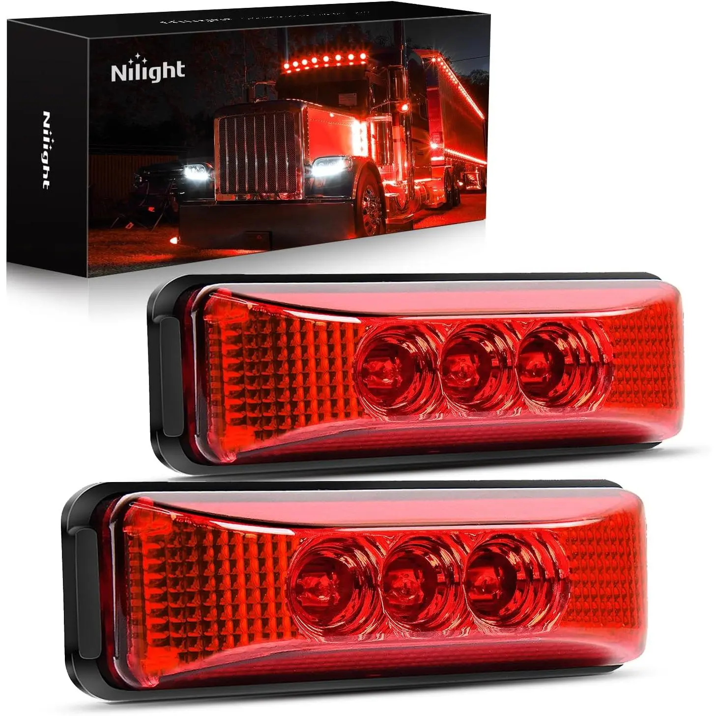 Nilight 2PCS 3.9In Red Side/Roof Marker Lights - 3-LED High-Brightness IP67 Waterproof Sealed Lens Surface-Mounted Clearance Lamps, 2 Flat Head Screws for Lorry, Campers, Boats, Vehicle Exterior, Universal Fit with Functionality