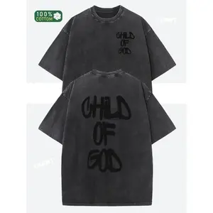Child Of God Puff Print Graphic Tee Unisex Vintage Wash Loose-fitting Heavy Cotton Streetwear Crew Neck Casual Summer Shirt