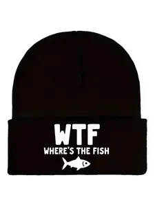 Wtf Where's the Fish Fishing Slogan Knit Cold Hat, Multi-Color Options, Stylish Fall & Winter Wear for Fishing Enthusiasts