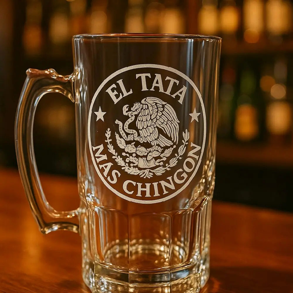 "El Tata" Mas Chingon Etched Glass Mug