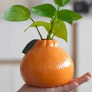 Artistic Plastic Vase, Decorative Flower Vase, Citrus Fruit Shape Hydroponic Planter, Round Electric-Free Decorative Pot for Living Room & Office, Home Decor Vase