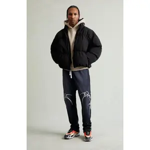 Pacsun Men's Washed Black Graphic Fleece Straight Leg Sweatpants