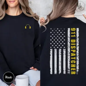 911 Dispatcher Crewneck Sweatshirt, Dispatcher Flag Sweatshirt, Gift for 911 Dispatcher, First Responder Sweatshirt