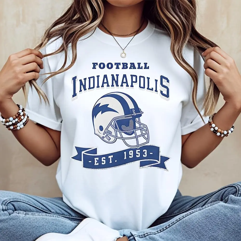 Football Indianapolis Est 1953 Helmet Graphic T-Shirt, Vintage Sports Team Fan Apparel, Casual Daily Wear Game Day Outfit