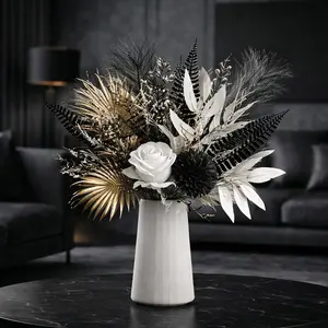 Elegant Gold Artificial Flower Arrangement, Decorative Flower Arrangement, Includes Roses and Daisies, Perfect for Living Room Coffee Table