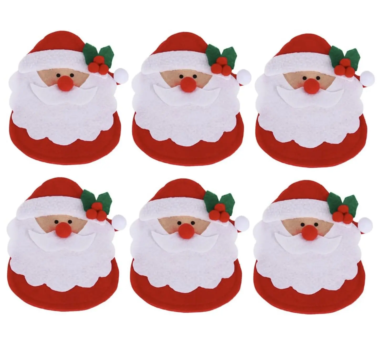 6pcs Christmas Silverware Holder Pockets Santa Claus with holly berry leaf Forks Bags Cutlery Holders Pockets Christmas Table Decorations