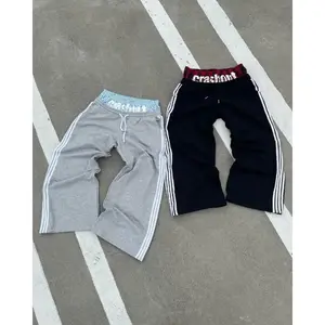 Plaid Patchwork Double Waist Baggy Wide-Leg Sweatpants with Pockets Drawstring Elastic Waist Casual Streetwear Unisex Vintage Streetwear Joggers