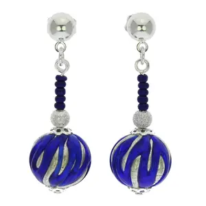 Glass Of Venice Murano Glass Canaletto Earrings - Silver Navy Blue