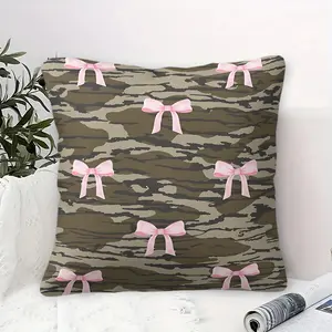 Camouflage Pink Bow Pattern Throw Pillow with Inner Cushion, 45cm Square, Zipper Closure, Sweet and Cool Contrast Theme Throw Pillow, Soft Comfortable Decor for Bedroom & Sofa, Trendy Sweet and Cool Soft Furnishings, Soft Padded Cushion