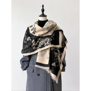 Butterfly & Floral Print Tassel Decor Scarf, Floral Pattern Shawl, Casual Soft Warm Shawl for Fall & Winter, Fashion Accessories for Women & Men Scarf for Women, Scarf for Winter, Mother's Day Gift, Boho Style Shawl