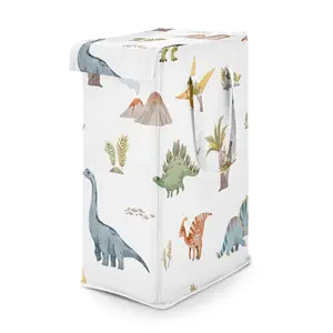 Sweet Jojo Designs Laundry Hamper (Watercolor Dinosaur Dino) for Boys, Foldable Dirty Clothes Basket with Handles for Baby Nursery, Kids Bedroom, Teen Bathroom (Blue, Modern Dinosaurs Jurassic Nature)