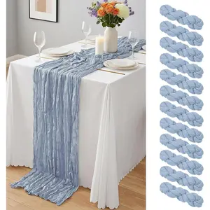 12 Pack Dusty Blue Cheesecloth Table Runner 10Ft, Gauze Table Runners 21.5 x 120 inch,Semi Sheer Cheese Cloth Fabric Runner Bulk for Wedding,Party, Shower,Bridal Shower